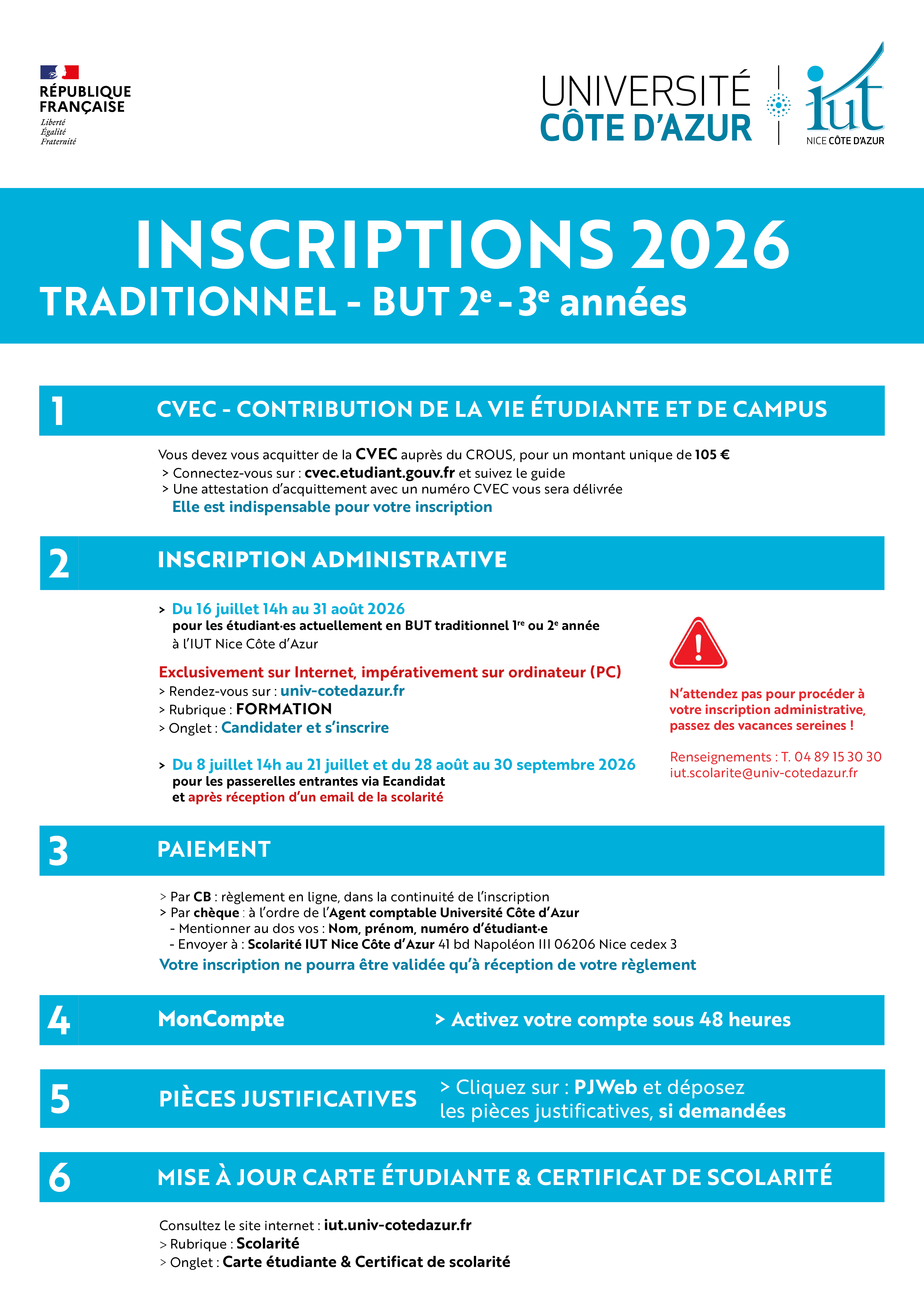 Modalités d'inscriptions administratives
