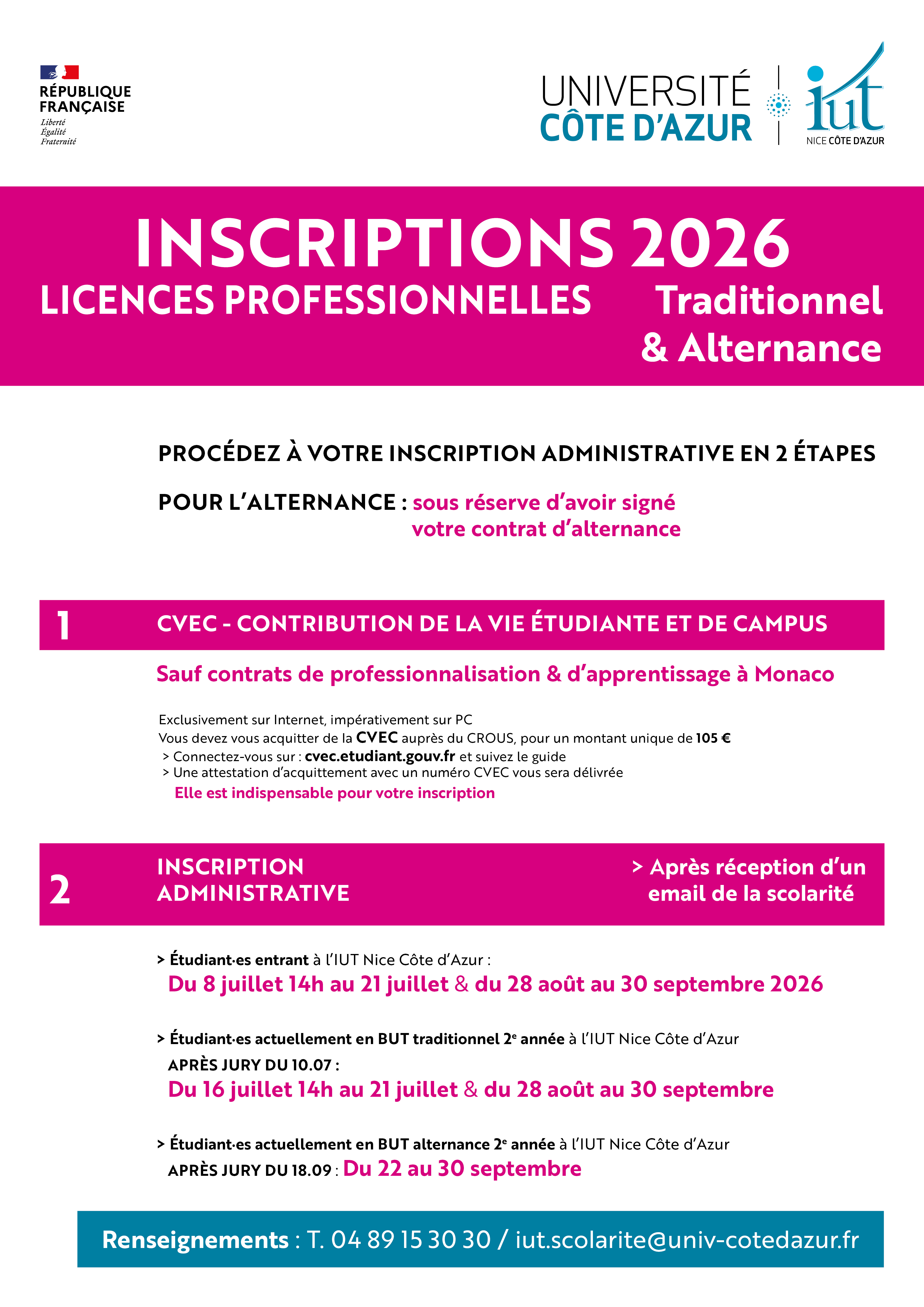 Modalités d'inscriptions administratives