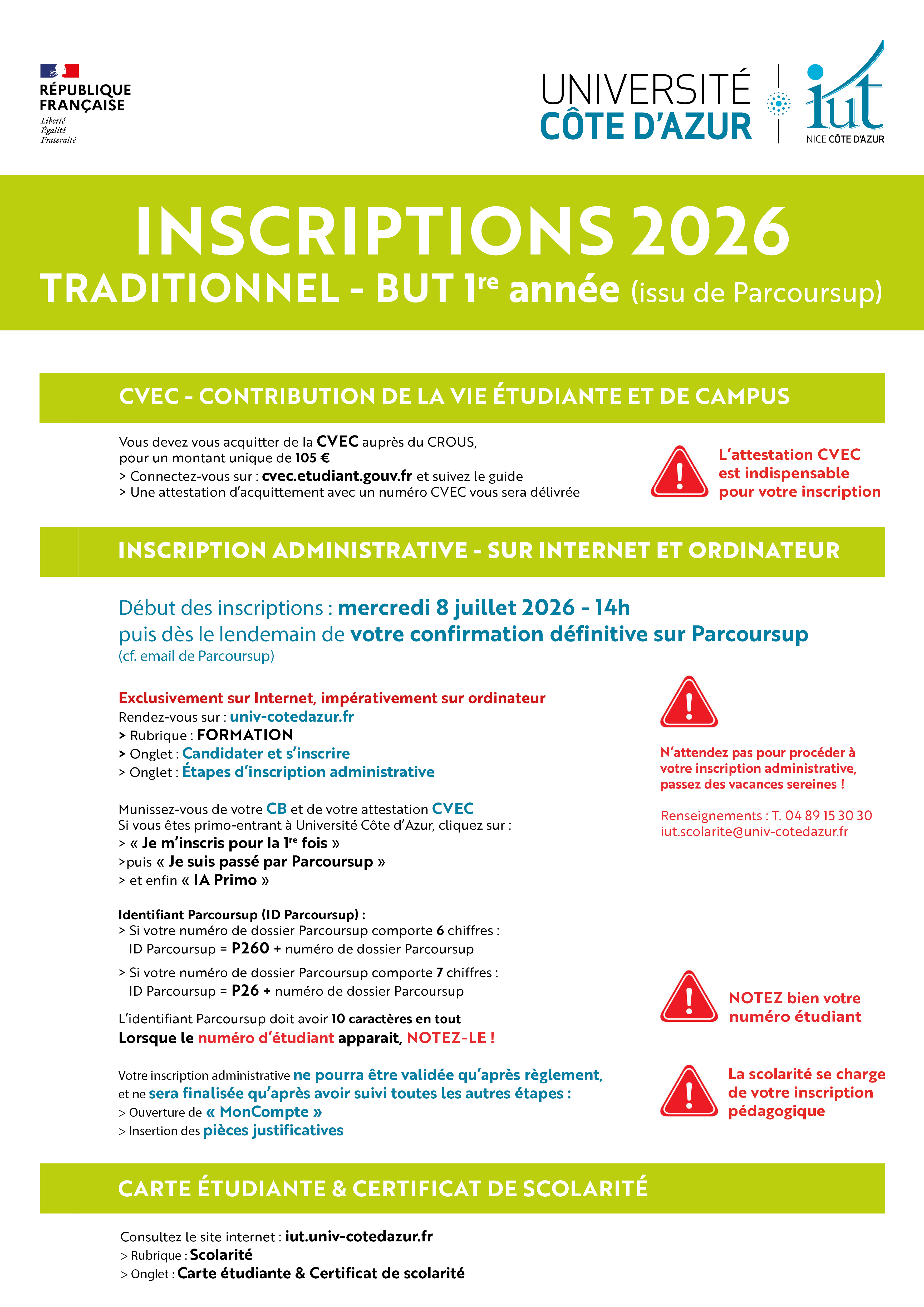 Modalités d'inscriptions administratives